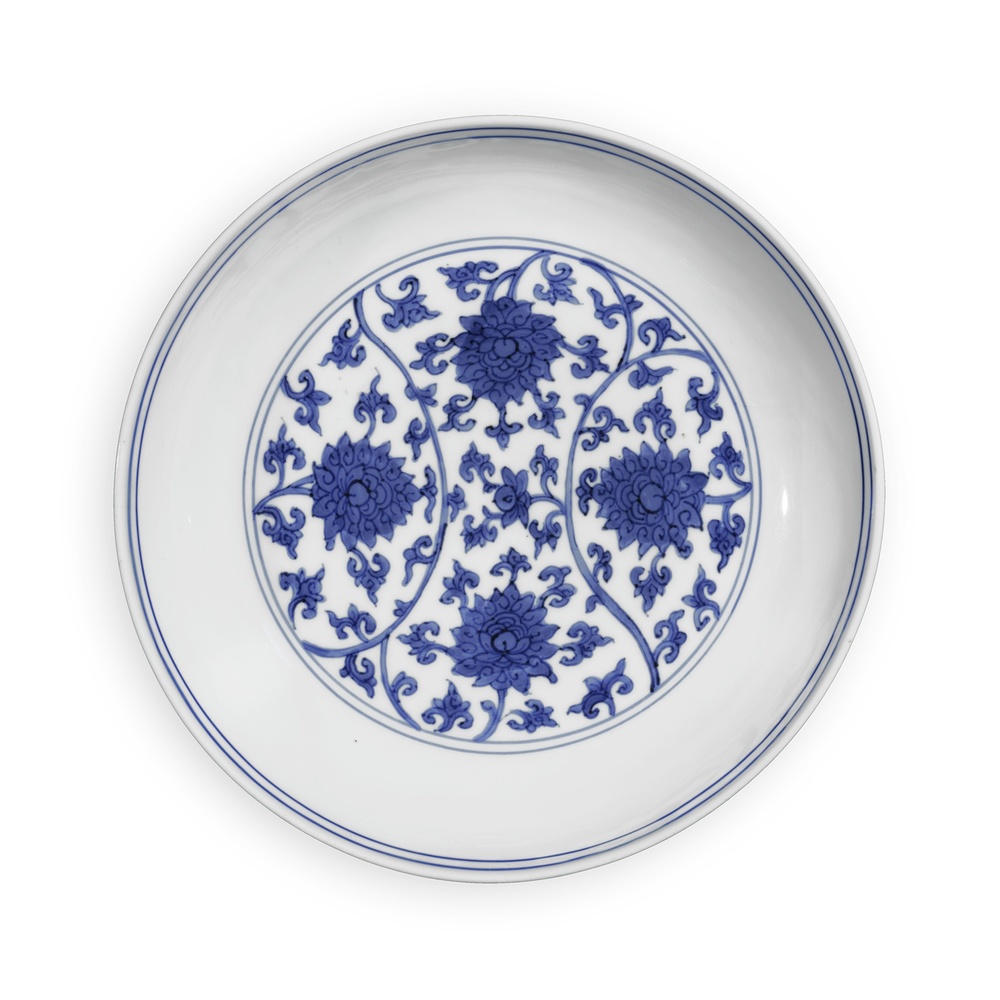 A blue and white dish