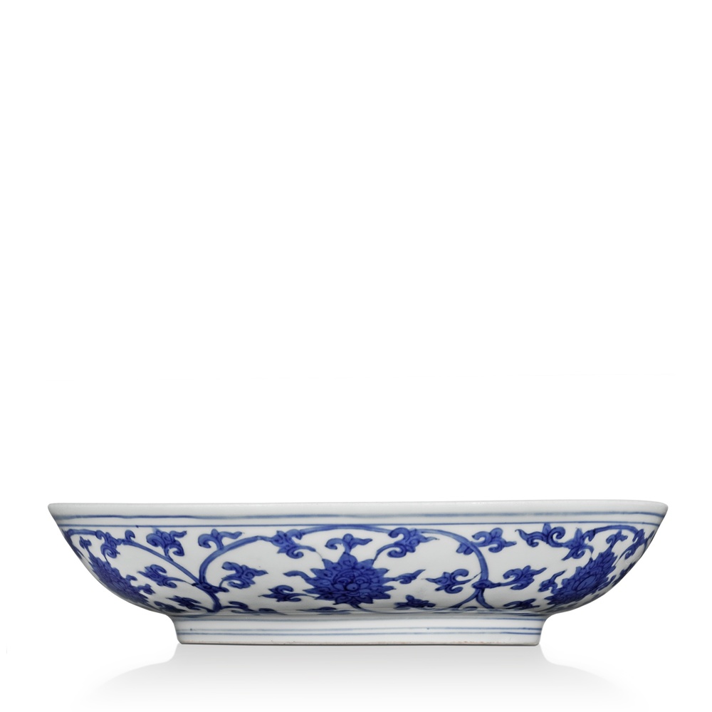 A blue and white dish