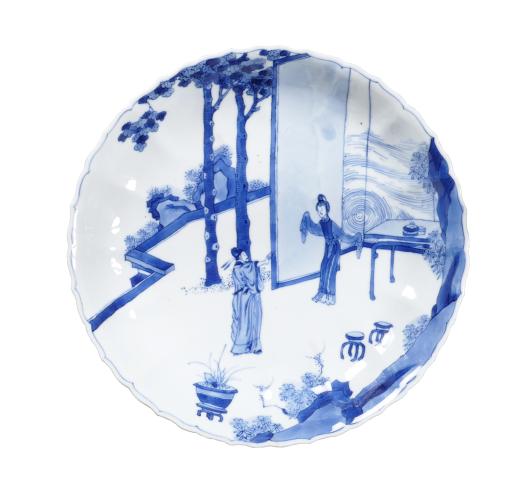 A blue and white dish
