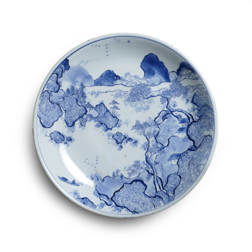 BSH 02 early Kangxi blue and white Master of the Rocks dish