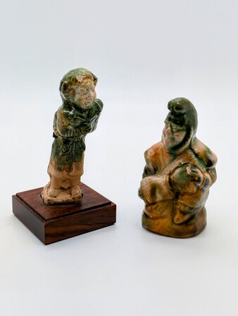 EF 26/27 Two miniature sancai glazed figures of foreigners