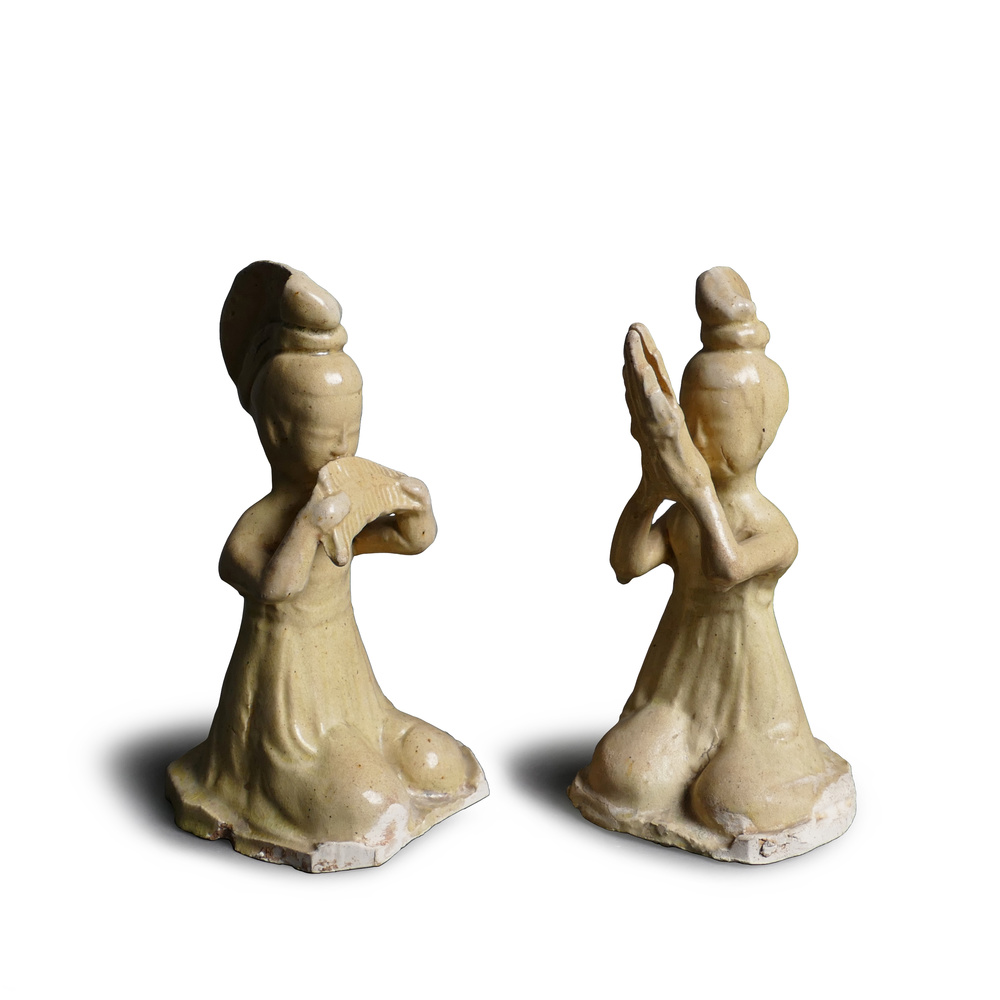 Two glazed pottery figures of musicians