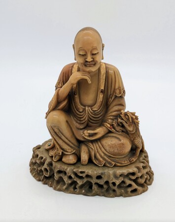 在満記念　中国　石炭細工　布袋　黒石彫（大小2個）　石炭の黒玉彫り？ 在満記念 中国 石炭細工 布袋 黒石彫（大小2個） 石炭の黒玉