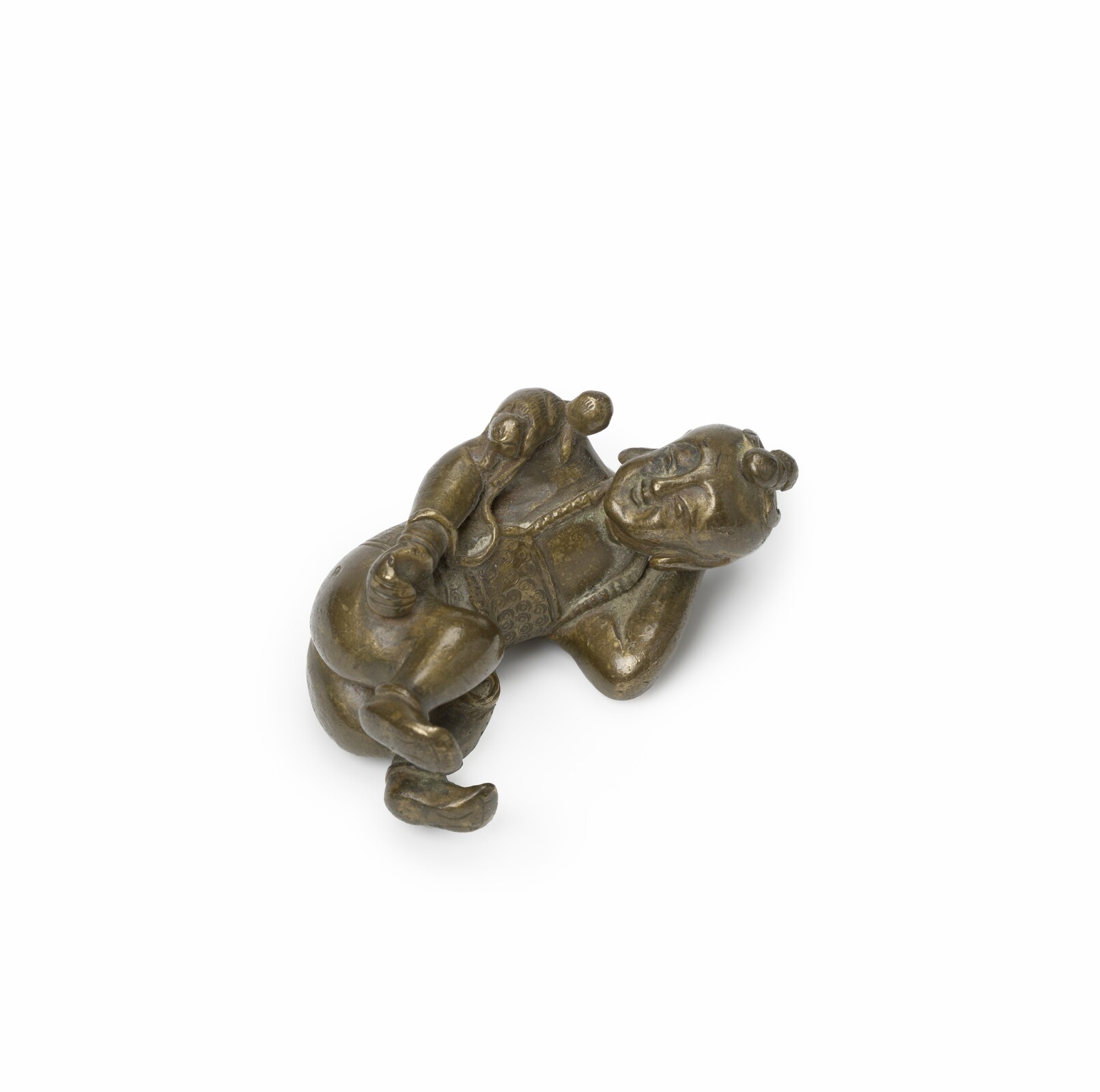 WF 113 A Gilt-bronze Brush Rest<br><br>十七至十八世紀 銅鎏金臥童筆架