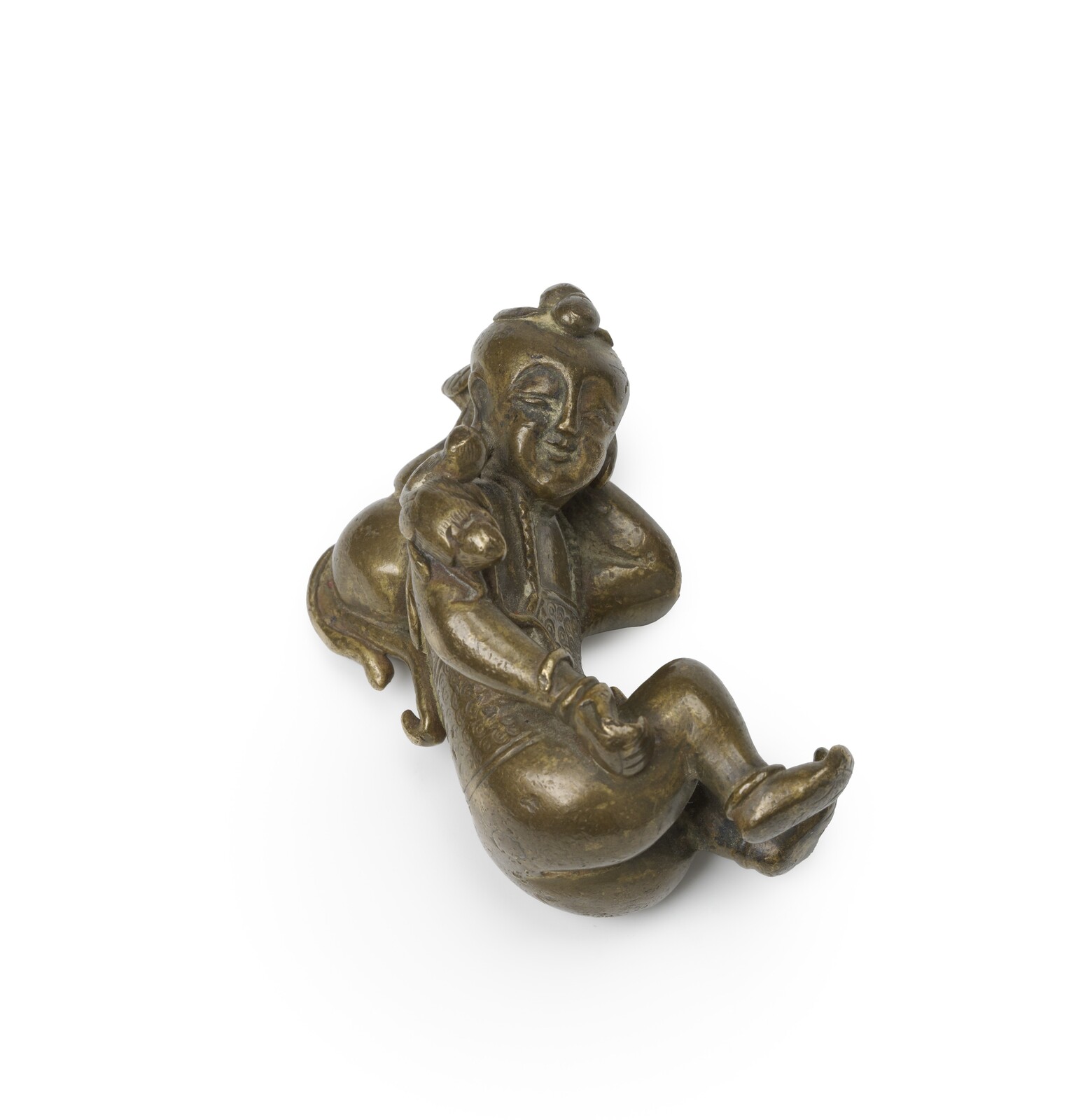 WF 113 A Gilt-bronze Brush Rest<br><br>十七至十八世紀 銅鎏金臥童筆架