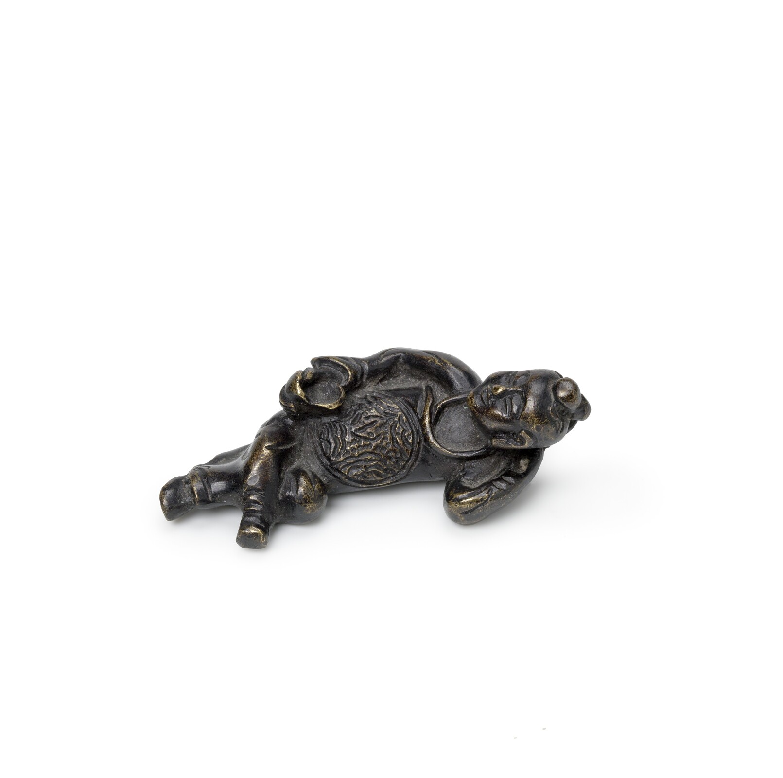 WF 114 A Gilt-bronze Brush Rest<br><br>十七至十八世紀 銅鎏金臥童筆架