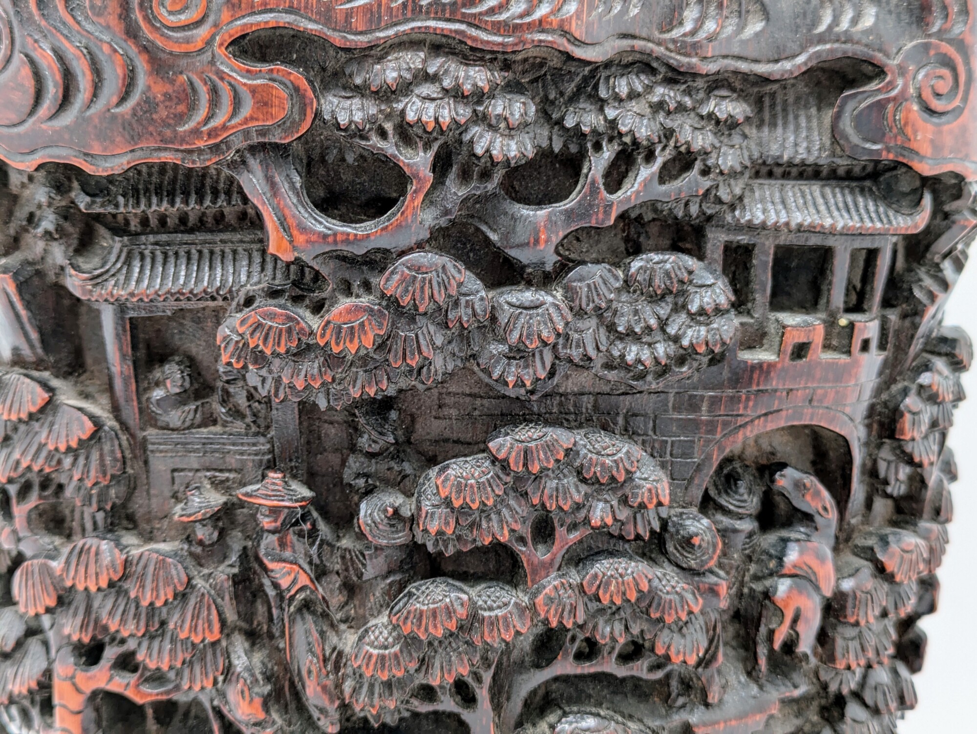中国淸時代物 竹彫筆筒 細密彫 文房具 書道品 置物 擺件 書道品 文房具 竹彫筆筒 中国淸時代物 置物 擺件 細密彫