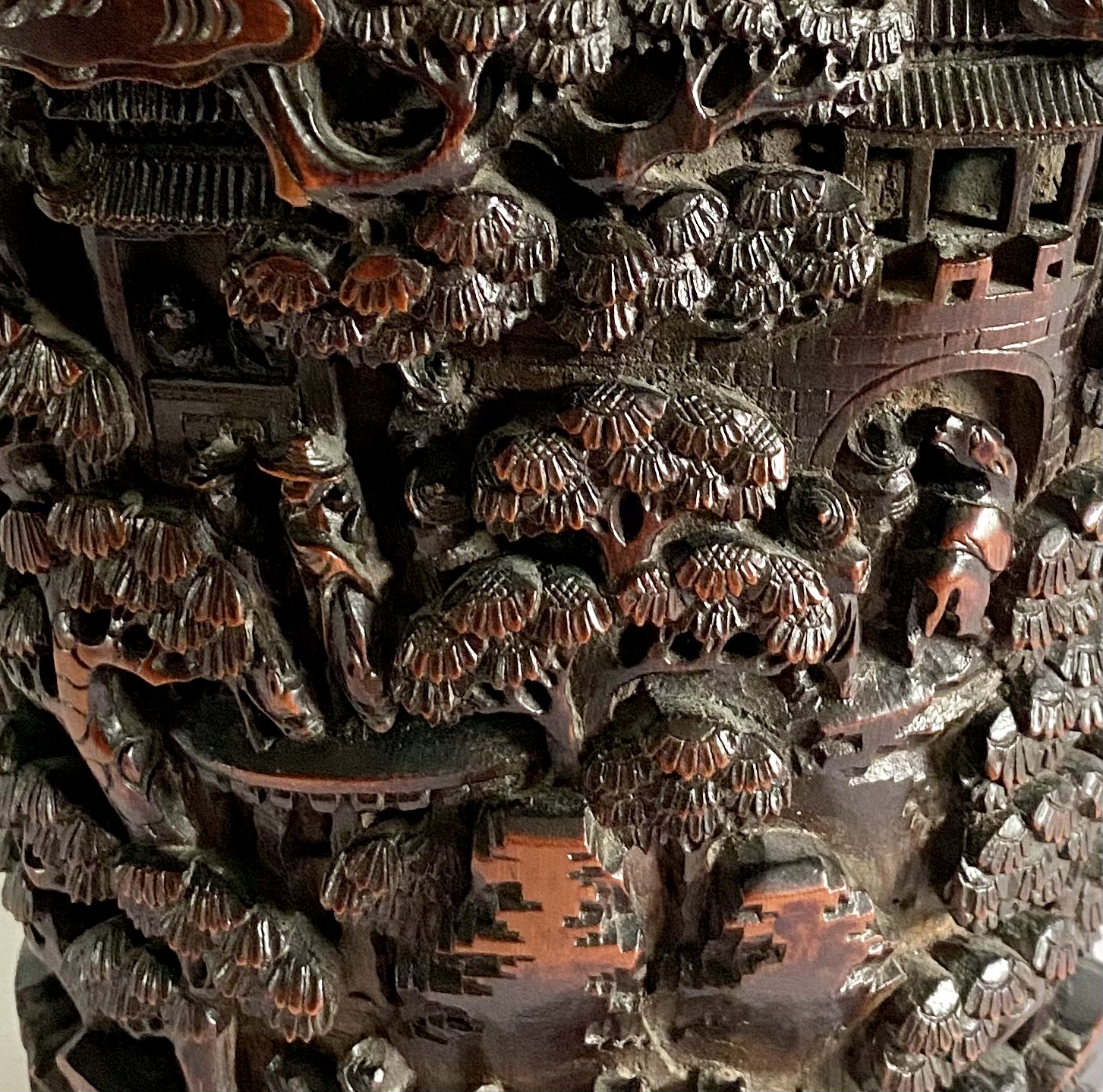 竹筆筒 林泉雅遊竹彫筆筒 文化遺産オンライン