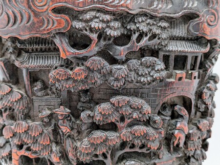 したん　中国　古竹彫刻　花彫　筆筒　V　6536 したん 中国 古竹彫刻 花彫 筆筒 V 6536 したん 中国 古竹彫刻